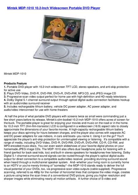 Owners manual for mintek mdp 1010 dvd player. - Kenmore french door refrigerator repair manual.